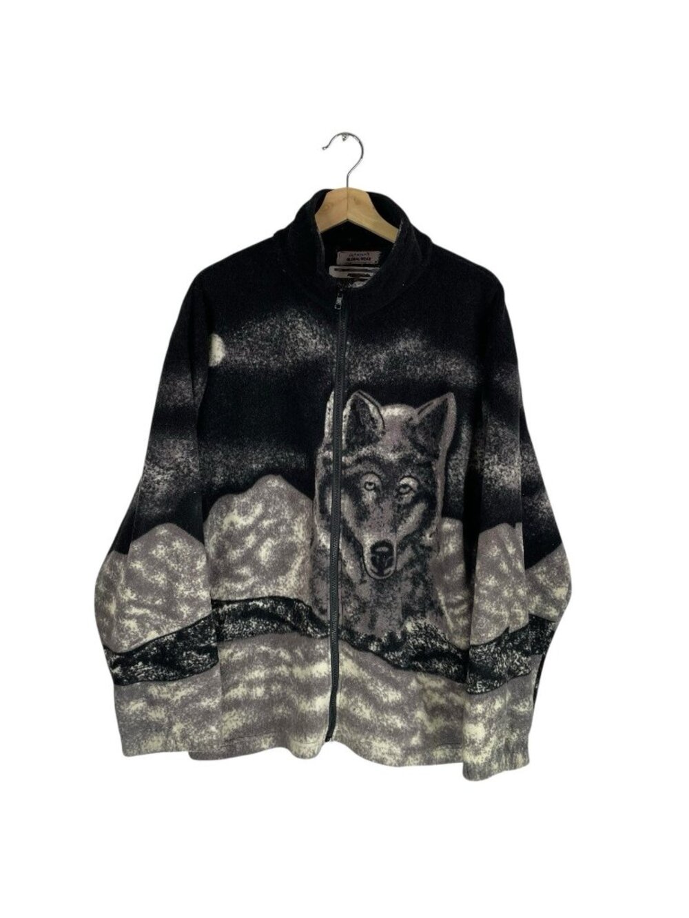 VTG Wolf Fleece Deep Pile Jacket Full Zip Wolves 90s Wild Life Nature Size Large